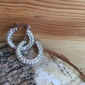 Small sterling silver diamond hoops